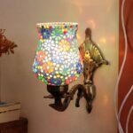 Antique Metal Wall Lamp with Multicolor Mosaic Glass -D(8.8×4.5×11)