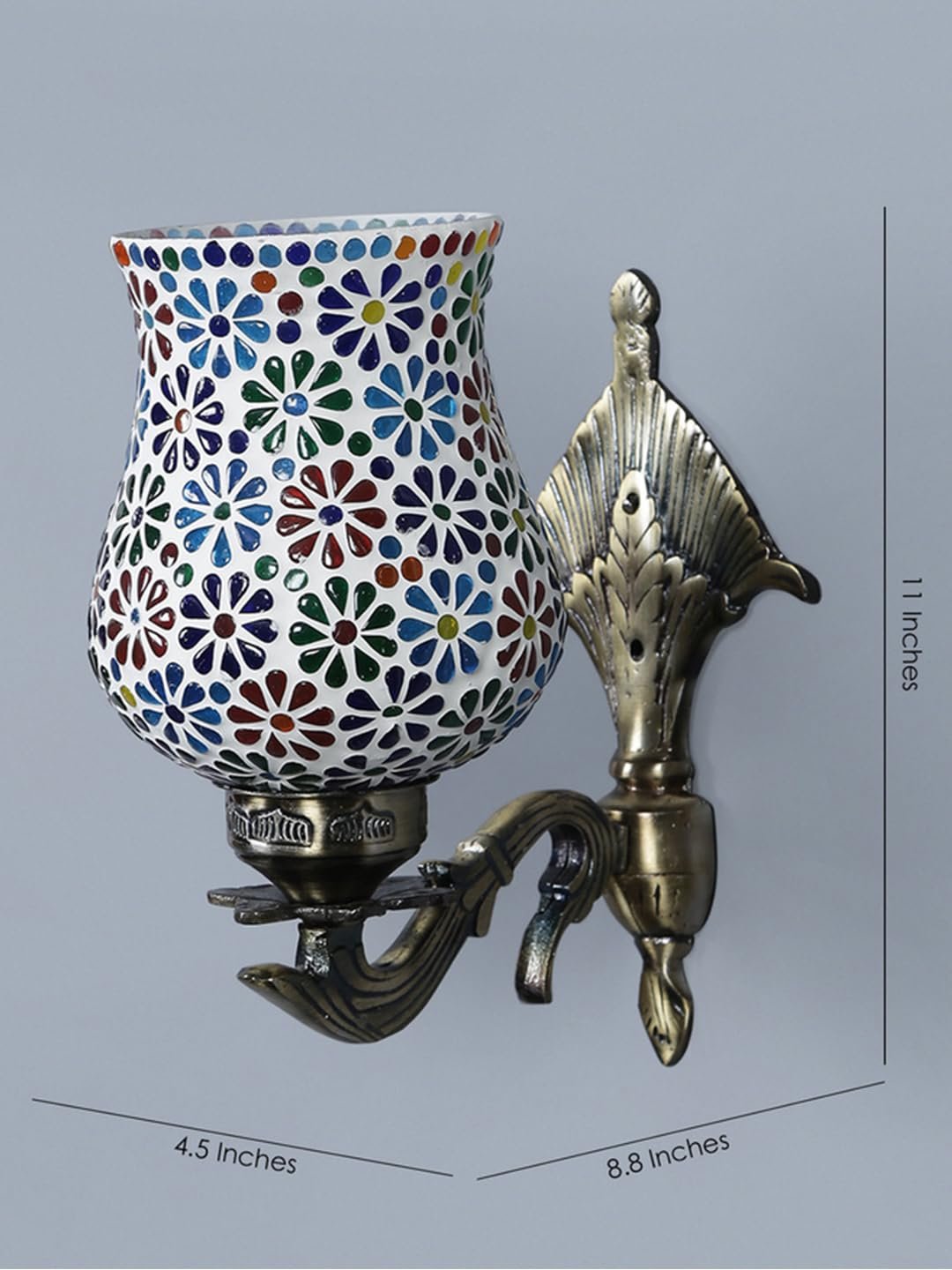 Antique Metal Wall Lamp with Multicolor Mosaic Glass -D(8.8x4.5x11)