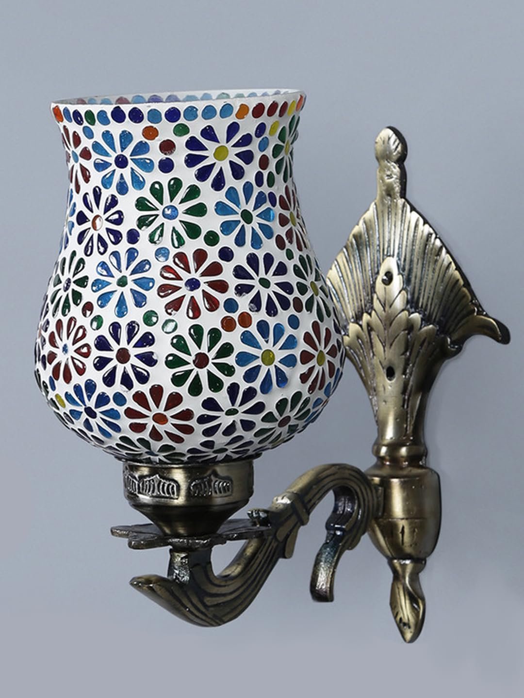 Antique Metal Wall Lamp with Multicolor Mosaic Glass -D(8.8x4.5x11)