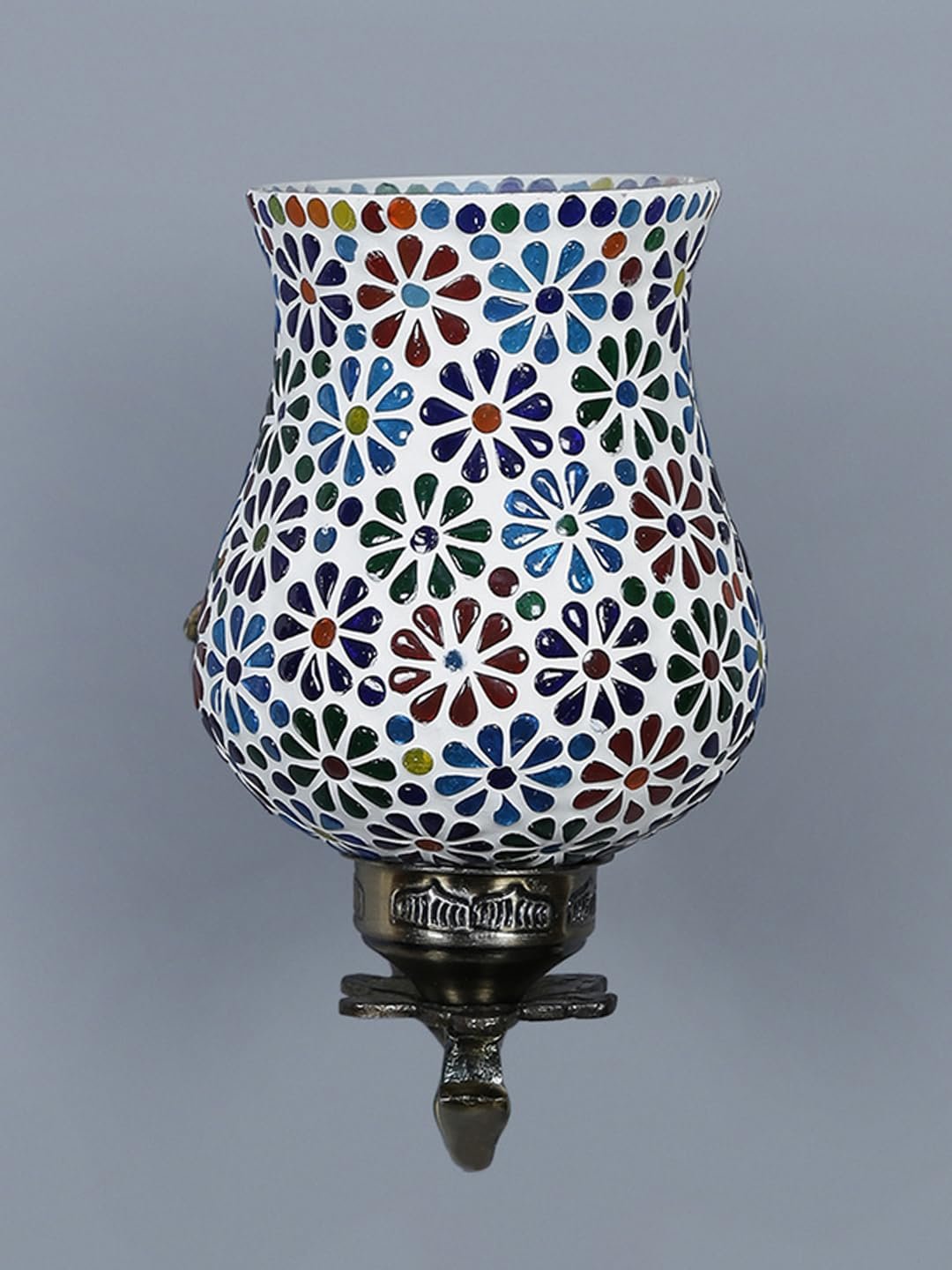 Antique Metal Wall Lamp with Multicolor Mosaic Glass -D(8.8x4.5x11)