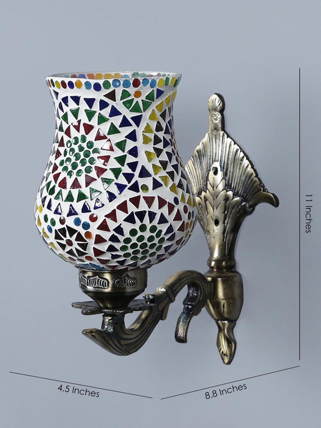 Antique Metal Wall Lamp with Multicolor Mosaic Glass -E(8.8x4.5x11)
