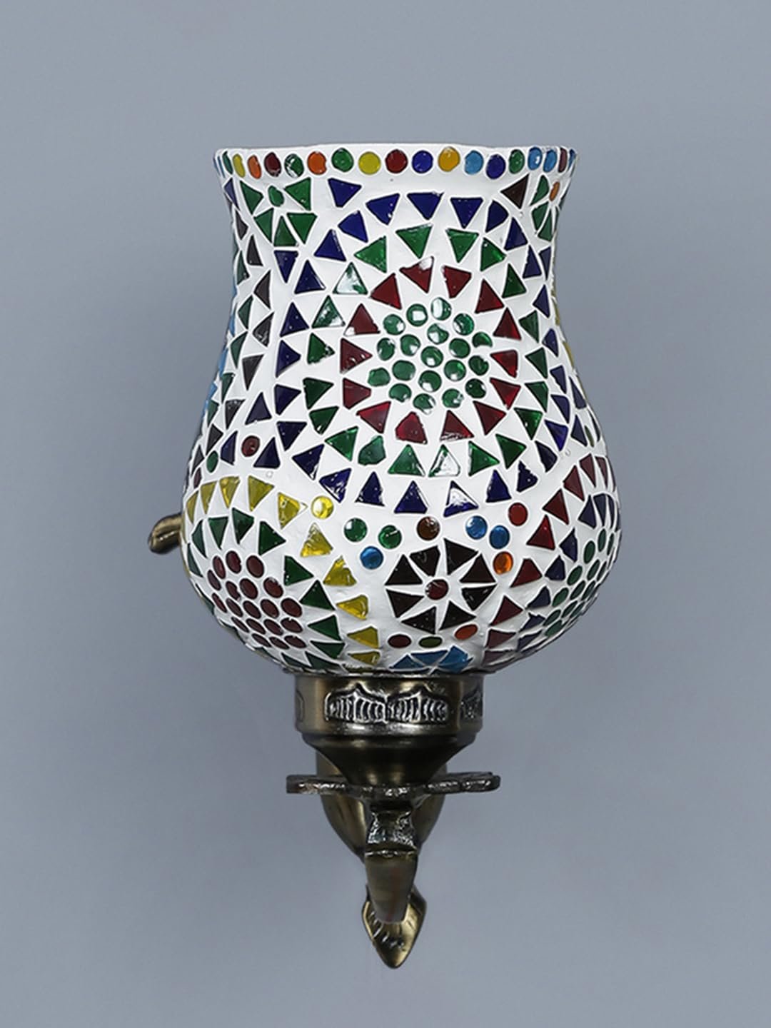 Antique Metal Wall Lamp with Multicolor Mosaic Glass -E(8.8x4.5x11)