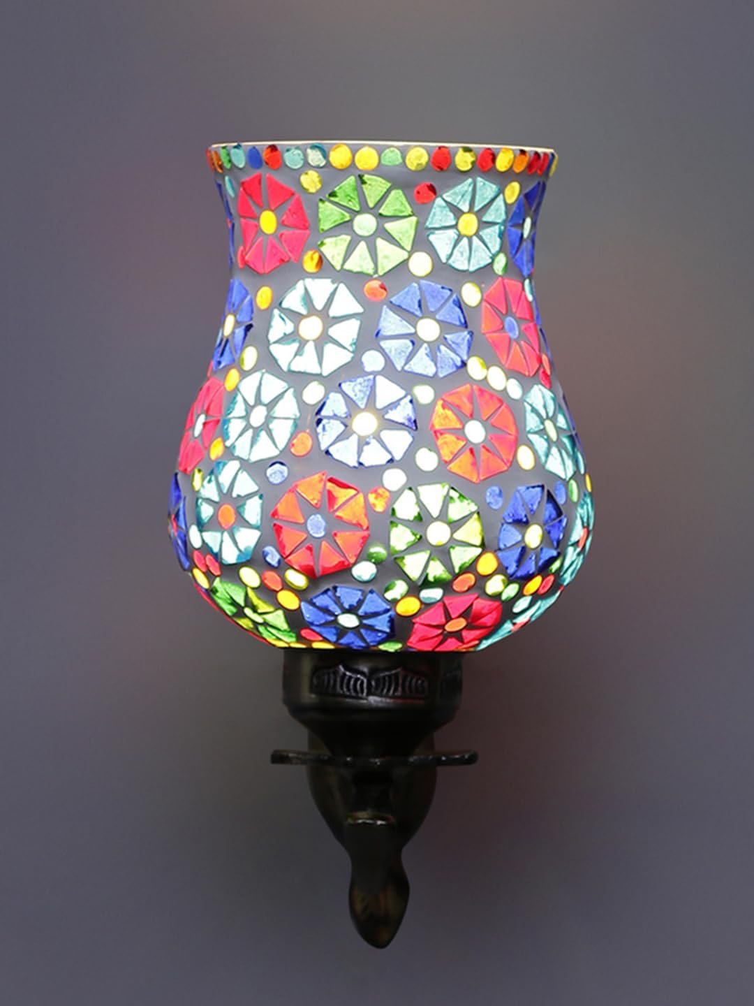 Antique Metal Wall Lamp with Multicolor Mosaic Glass -F(8.8x4.5x11)