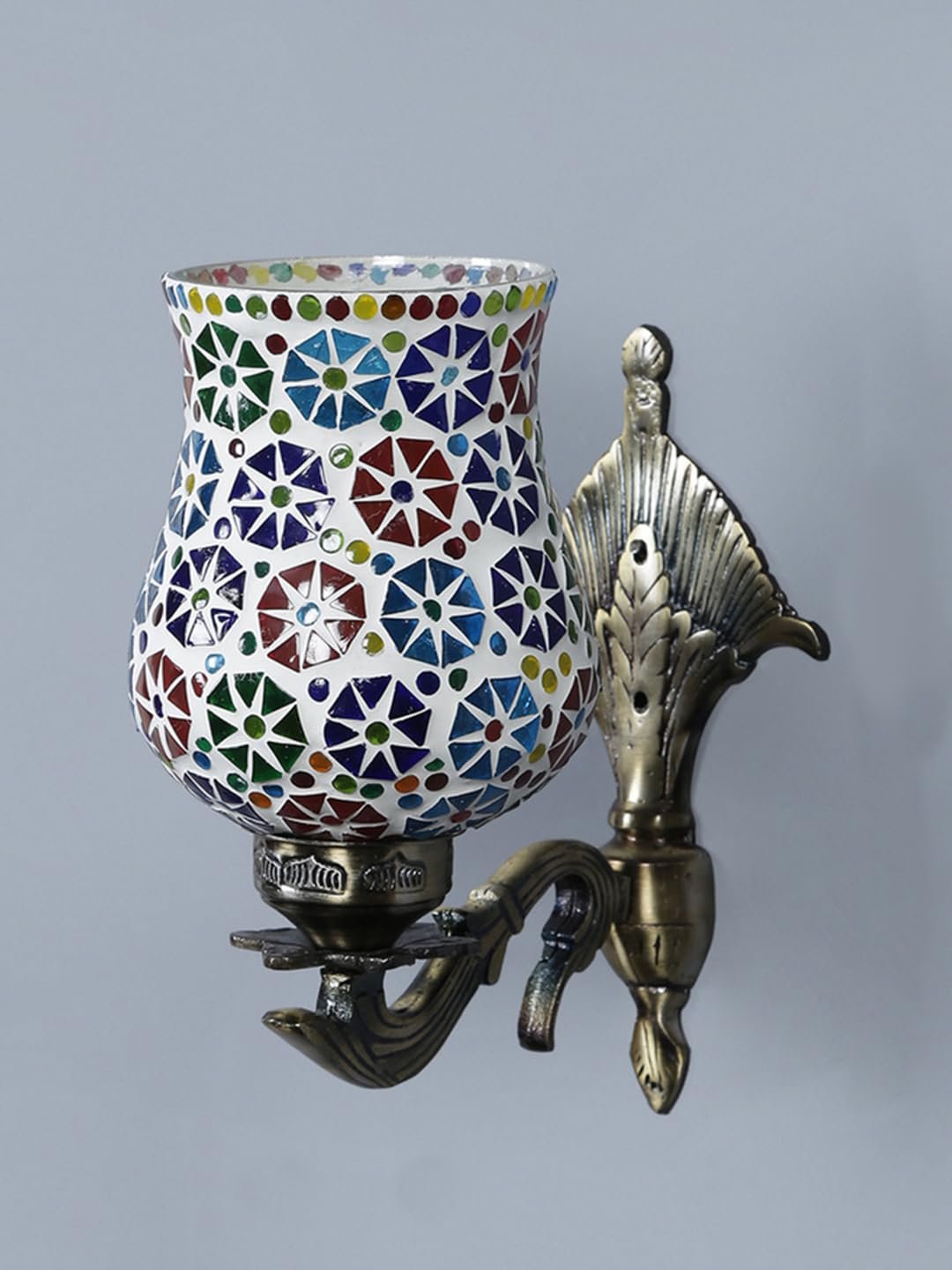 Antique Metal Wall Lamp with Multicolor Mosaic Glass -F(8.8x4.5x11)