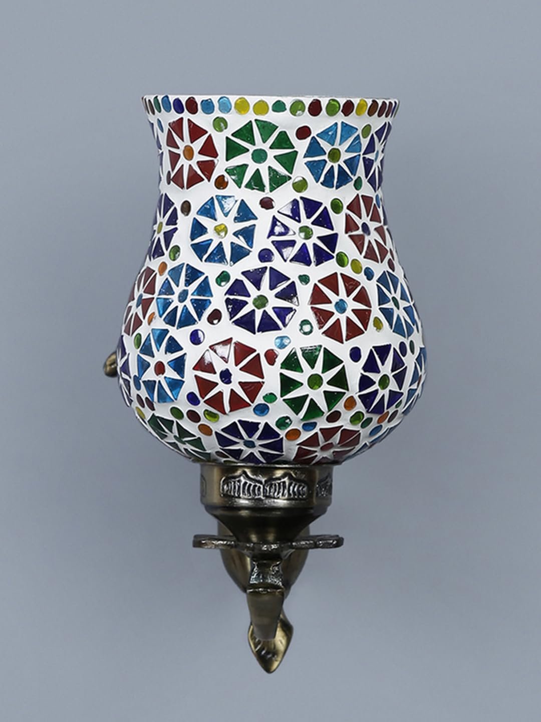 Antique Metal Wall Lamp with Multicolor Mosaic Glass -F(8.8x4.5x11)
