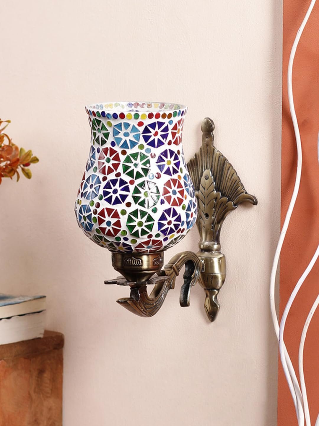 Antique Metal Wall Lamp with Multicolor Mosaic Glass -F(8.8x4.5x11)