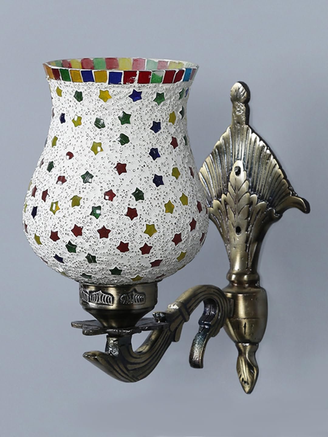 Antique Metal Wall Lamp with Multicolor Mosaic Glass -h(8.8x4.5x11)