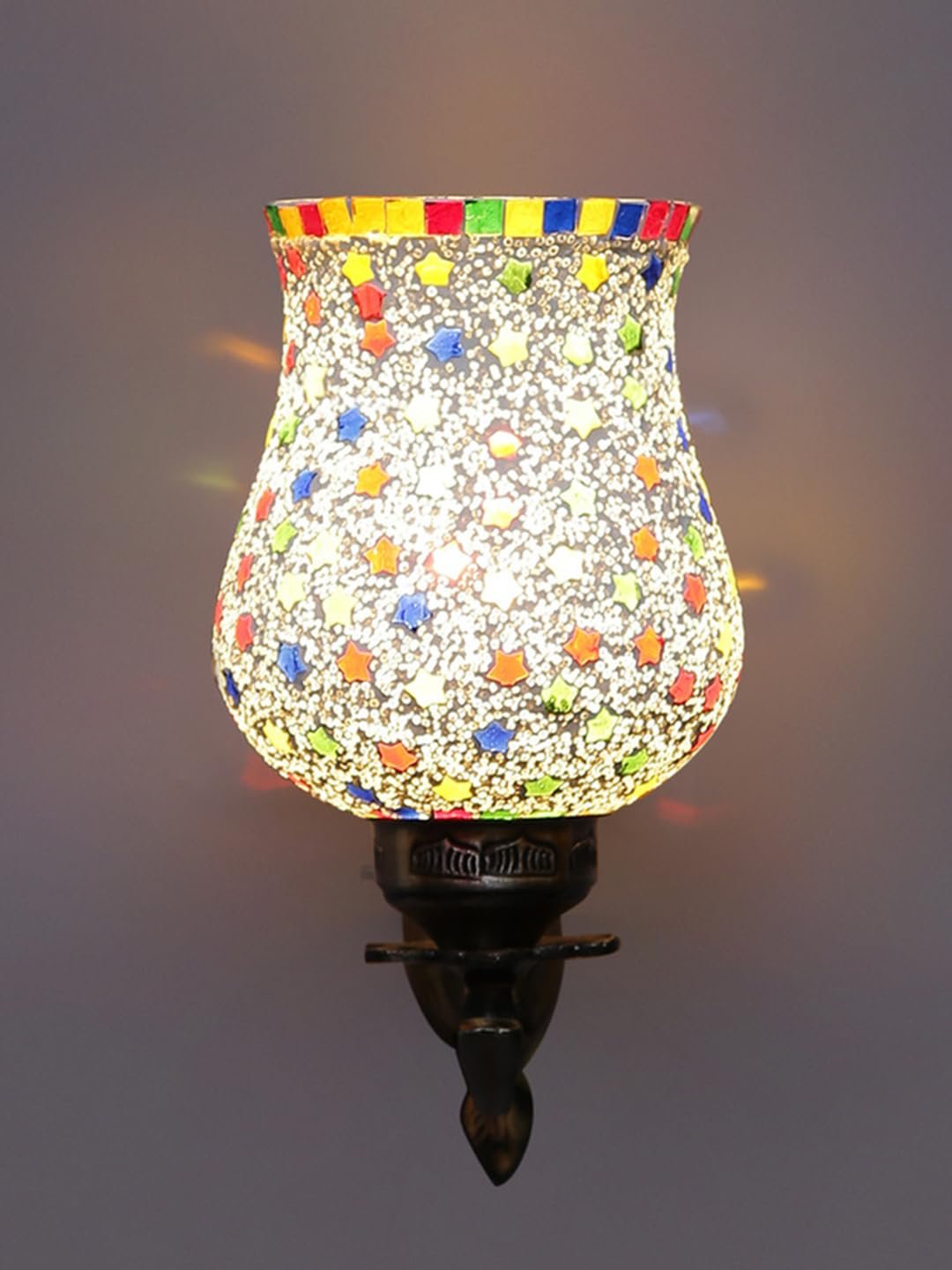 Antique Metal Wall Lamp with Multicolor Mosaic Glass -h(8.8x4.5x11)