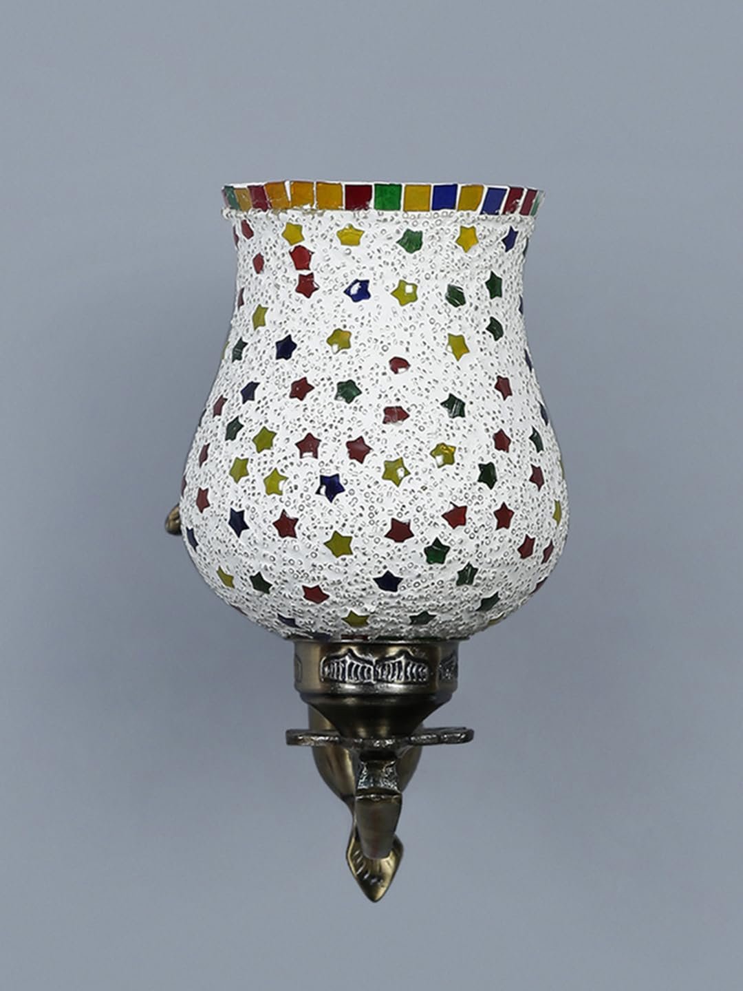 Antique Metal Wall Lamp with Multicolor Mosaic Glass -h(8.8x4.5x11)