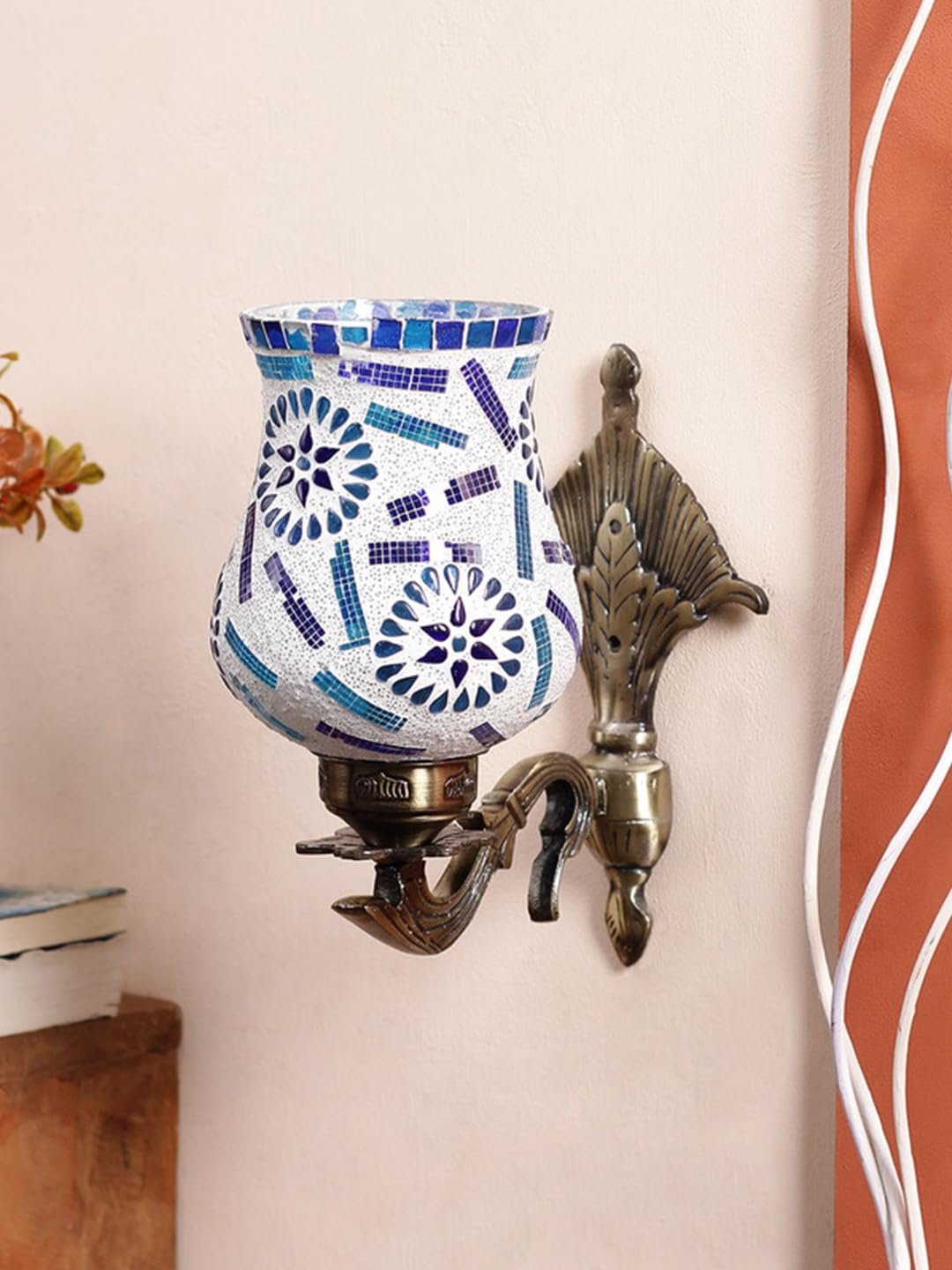 Antique Metal Wall Lamp with Multicolor Mosaic Glass -J(8.8x4.5x11)