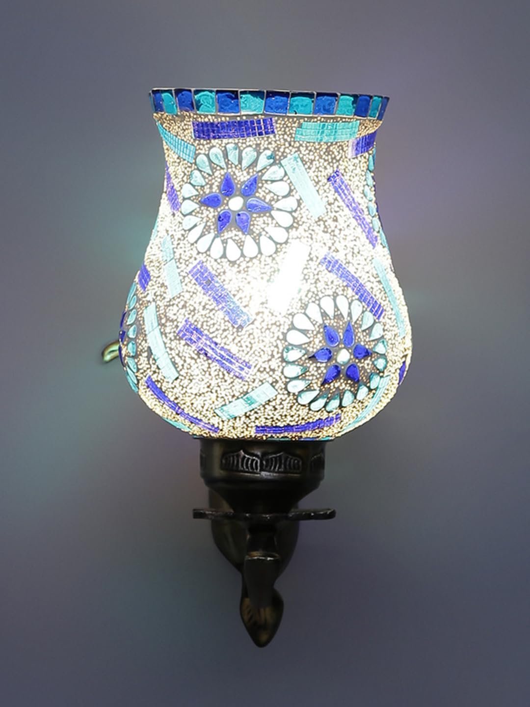 Antique Metal Wall Lamp with Multicolor Mosaic Glass -J(8.8x4.5x11)