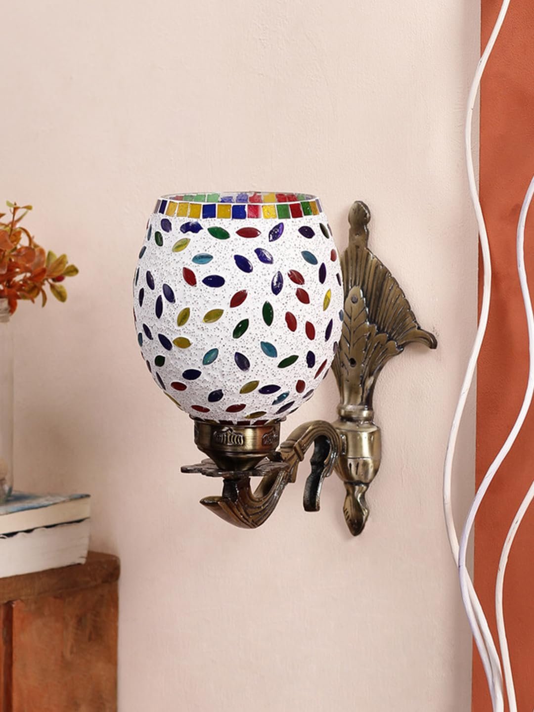 Antique Metal Wall Lamp with Multicolor Mosaic Glass -M(8.8x4.5x11)
