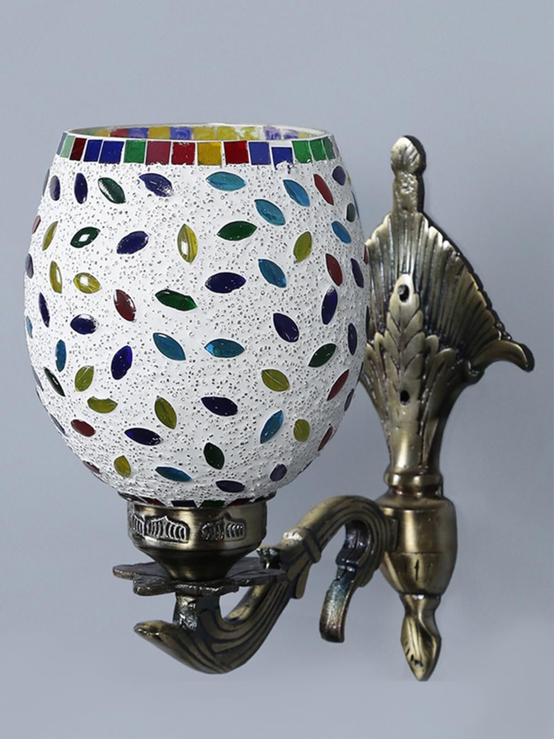 Antique Metal Wall Lamp with Multicolor Mosaic Glass -M(8.8x4.5x11)