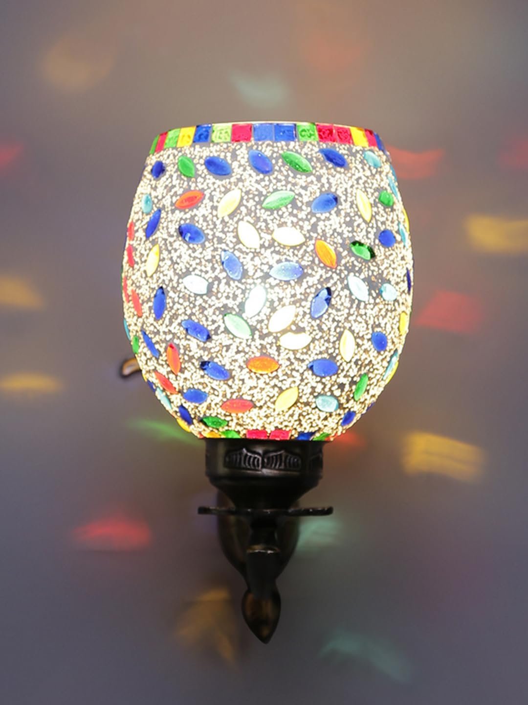 Antique Metal Wall Lamp with Multicolor Mosaic Glass -M(8.8x4.5x11)