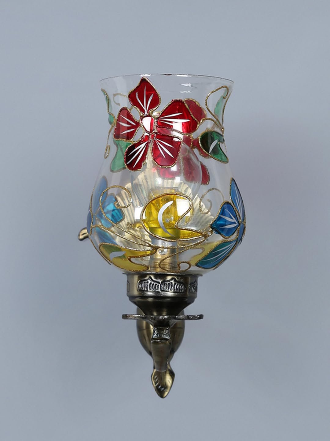 Antique Metal Wall Lamp with Multicolor Mosaic Glass -N(8.8x4.5x11)