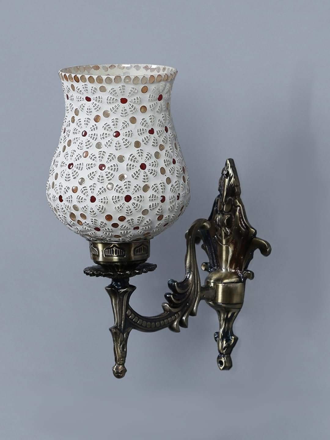 Antique Metal Wall Lamp with Multicolor Mosaic Glass -P(9.3x4.5x12 Inches)