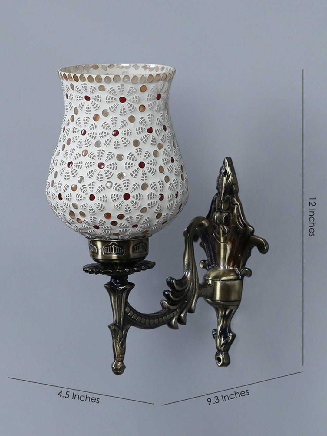 Antique Metal Wall Lamp with Multicolor Mosaic Glass -P(9.3x4.5x12 Inches)