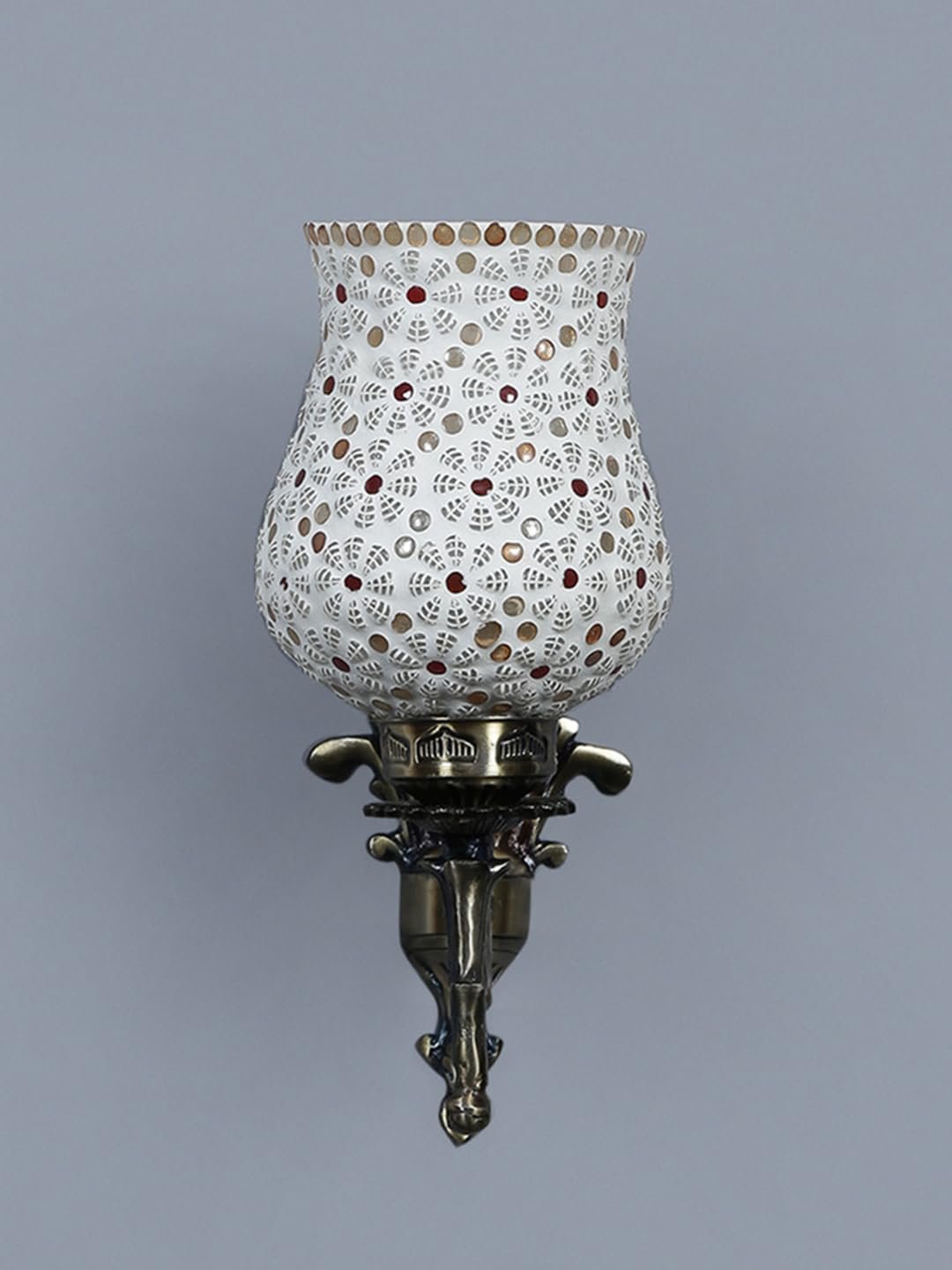 Antique Metal Wall Lamp with Multicolor Mosaic Glass -P(9.3x4.5x12 Inches)