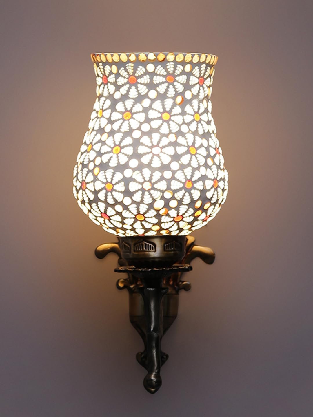 Antique Metal Wall Lamp with Multicolor Mosaic Glass -P(9.3x4.5x12 Inches)