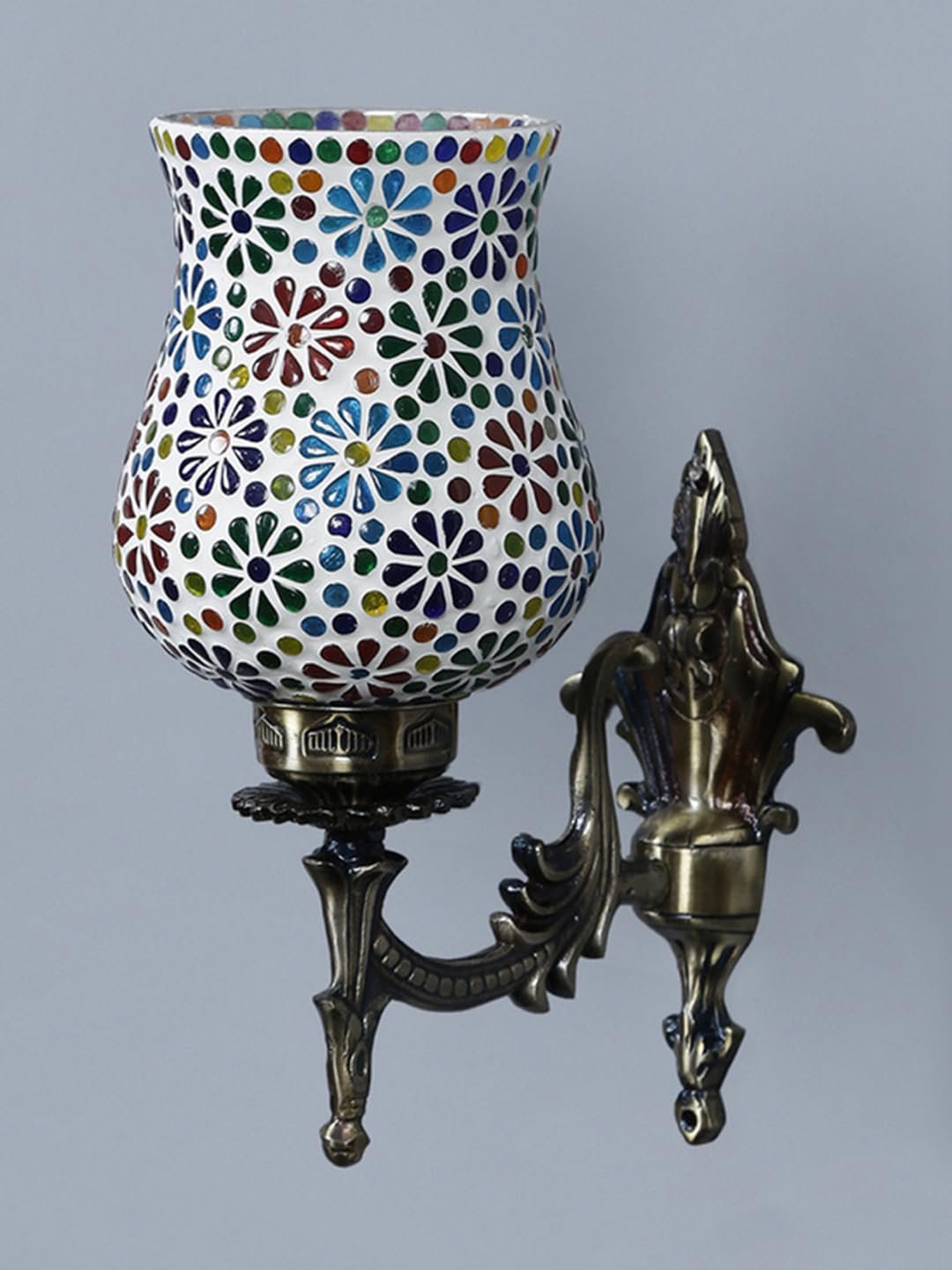 Antique Metal Wall Lamp with Mosaic Glass -R(9.3x4.5x12 Inches) - Multicolor