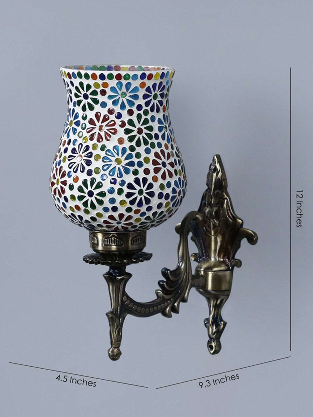 Antique Metal Wall Lamp with Mosaic Glass -R(9.3x4.5x12 Inches) - Multicolor