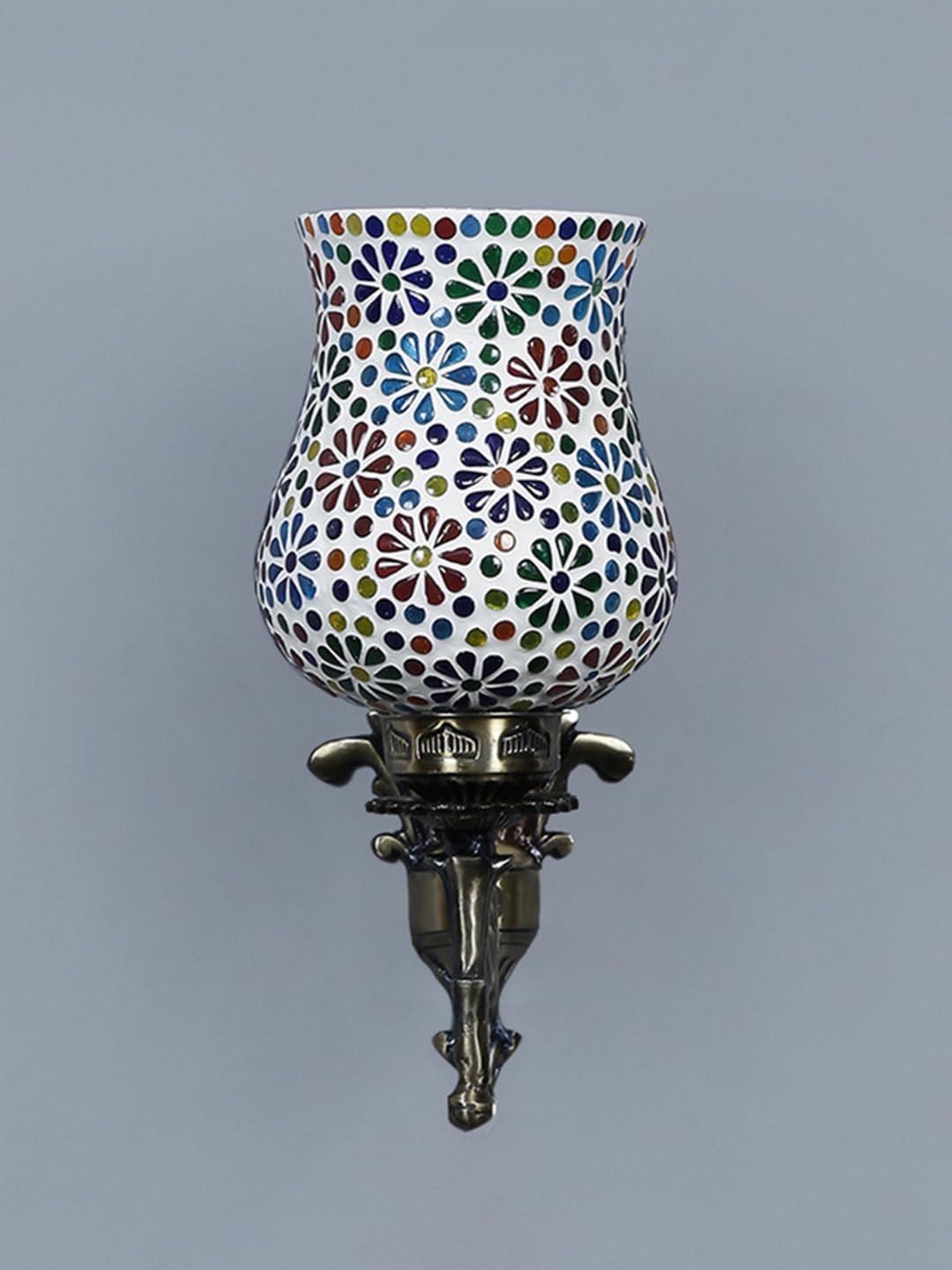 Antique Metal Wall Lamp with Mosaic Glass -R(9.3x4.5x12 Inches) - Multicolor