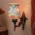 Antique Metal Wall Lamp with Multicolor Mosaic Glass -S(9.3×4.5×12 Inches)