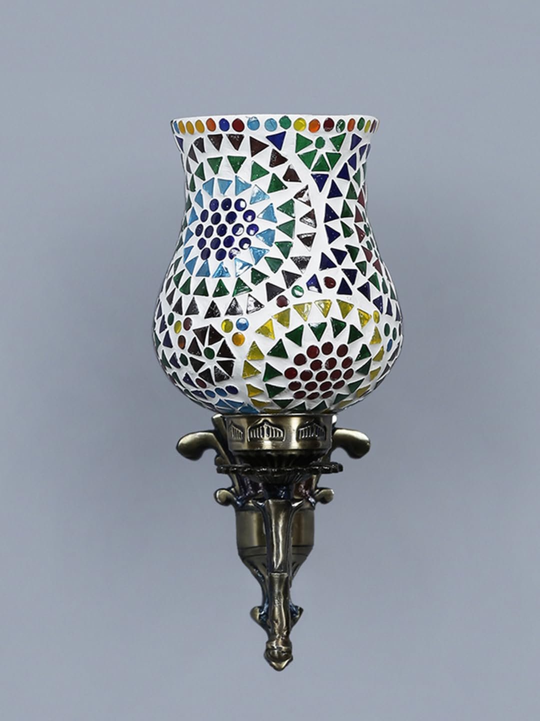 Antique Metal Wall Lamp with Multicolor Mosaic Glass -S(9.3x4.5x12 Inches)