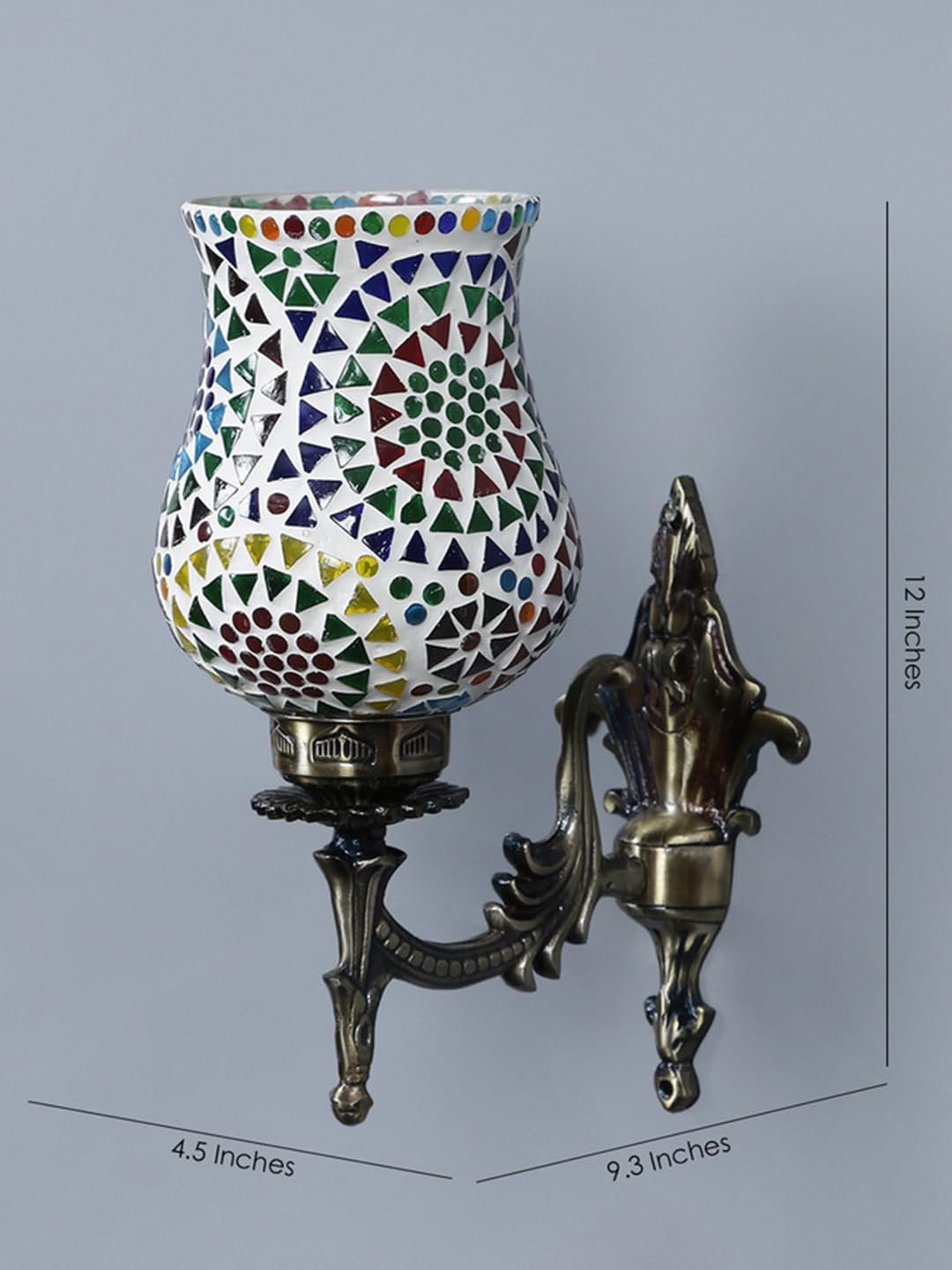 Antique Metal Wall Lamp with Multicolor Mosaic Glass -S(9.3x4.5x12 Inches)