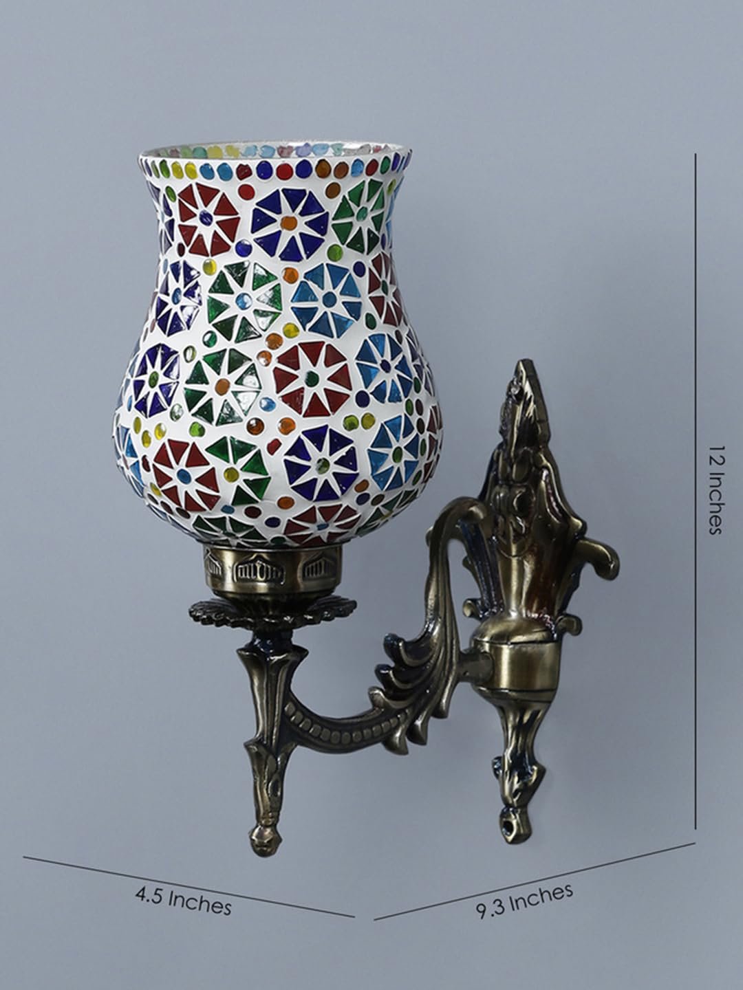 Antique Metal Wall Lamp with Multicolor Mosaic Glass -U(9.3x4.5x12 Inches)