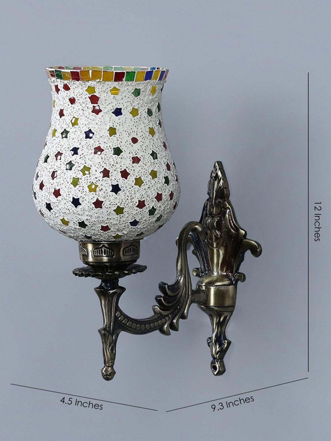 Antique Metal Wall Lamp with Multicolor Mosaic Glass -W(9.3x4.5x12 Inches)