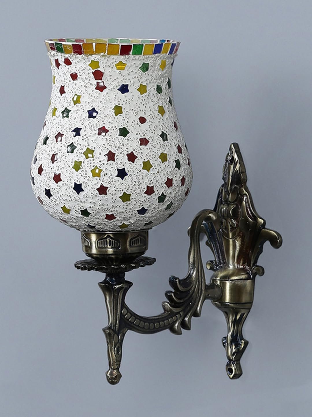 Antique Metal Wall Lamp with Multicolor Mosaic Glass -W(9.3x4.5x12 Inches)