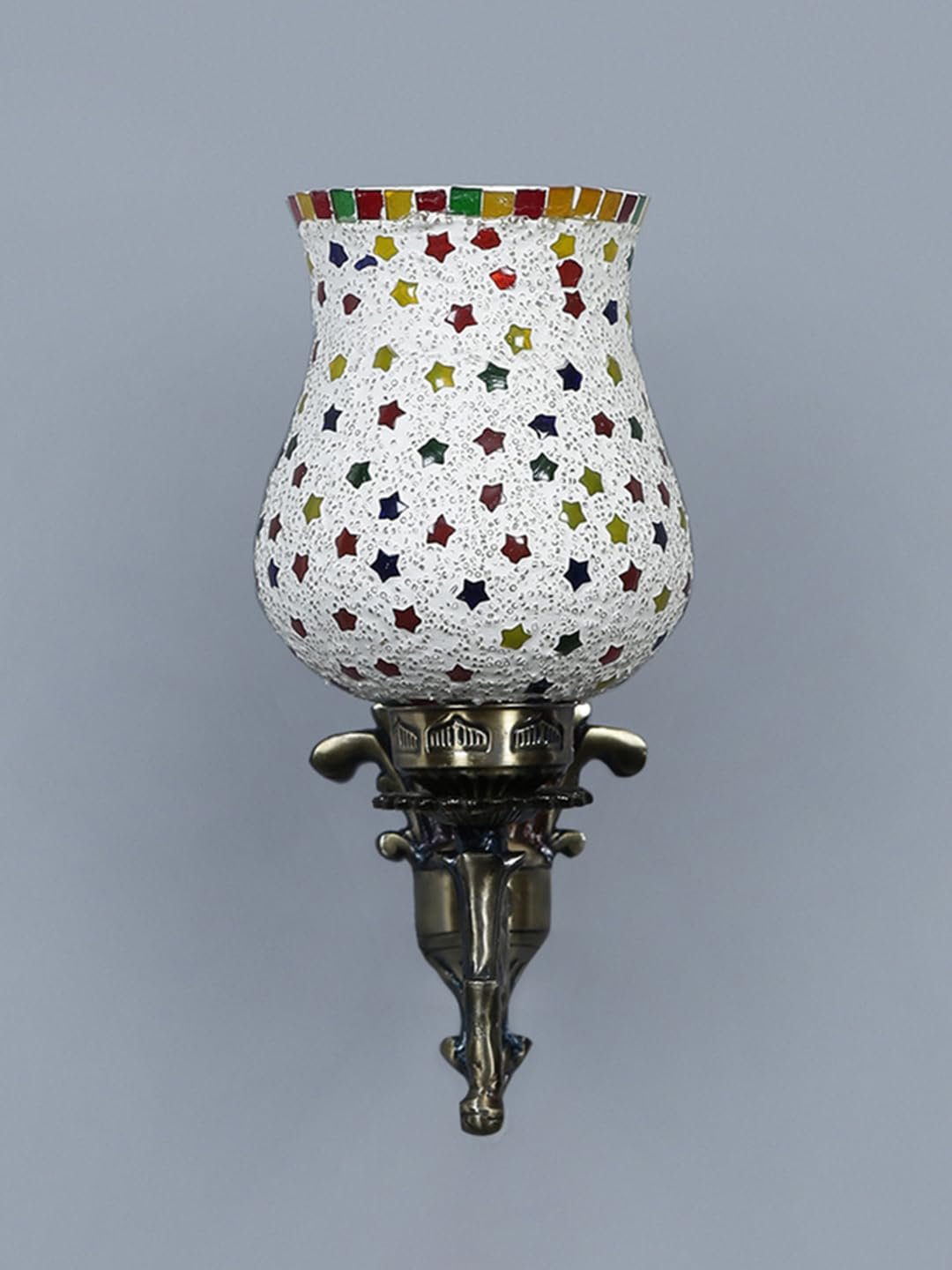 Antique Metal Wall Lamp with Multicolor Mosaic Glass -W(9.3x4.5x12 Inches)