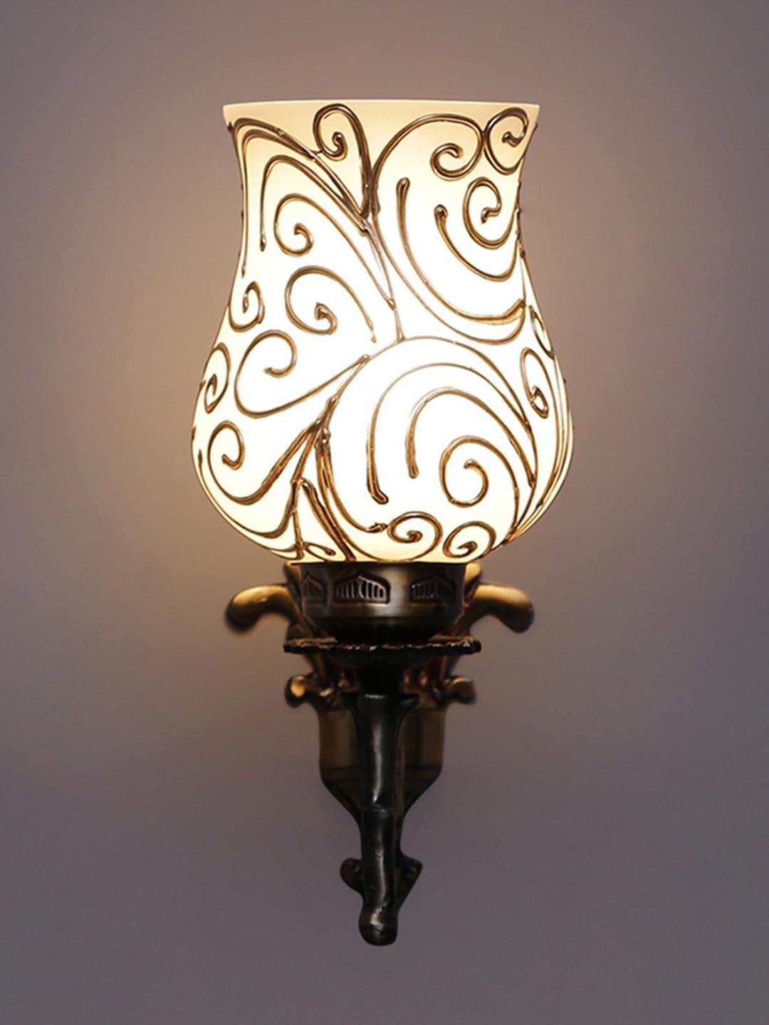 Antique Metal Wall Lamp with Multicolor Mosaic Glass -X(9.3x4.5x12 Inches)