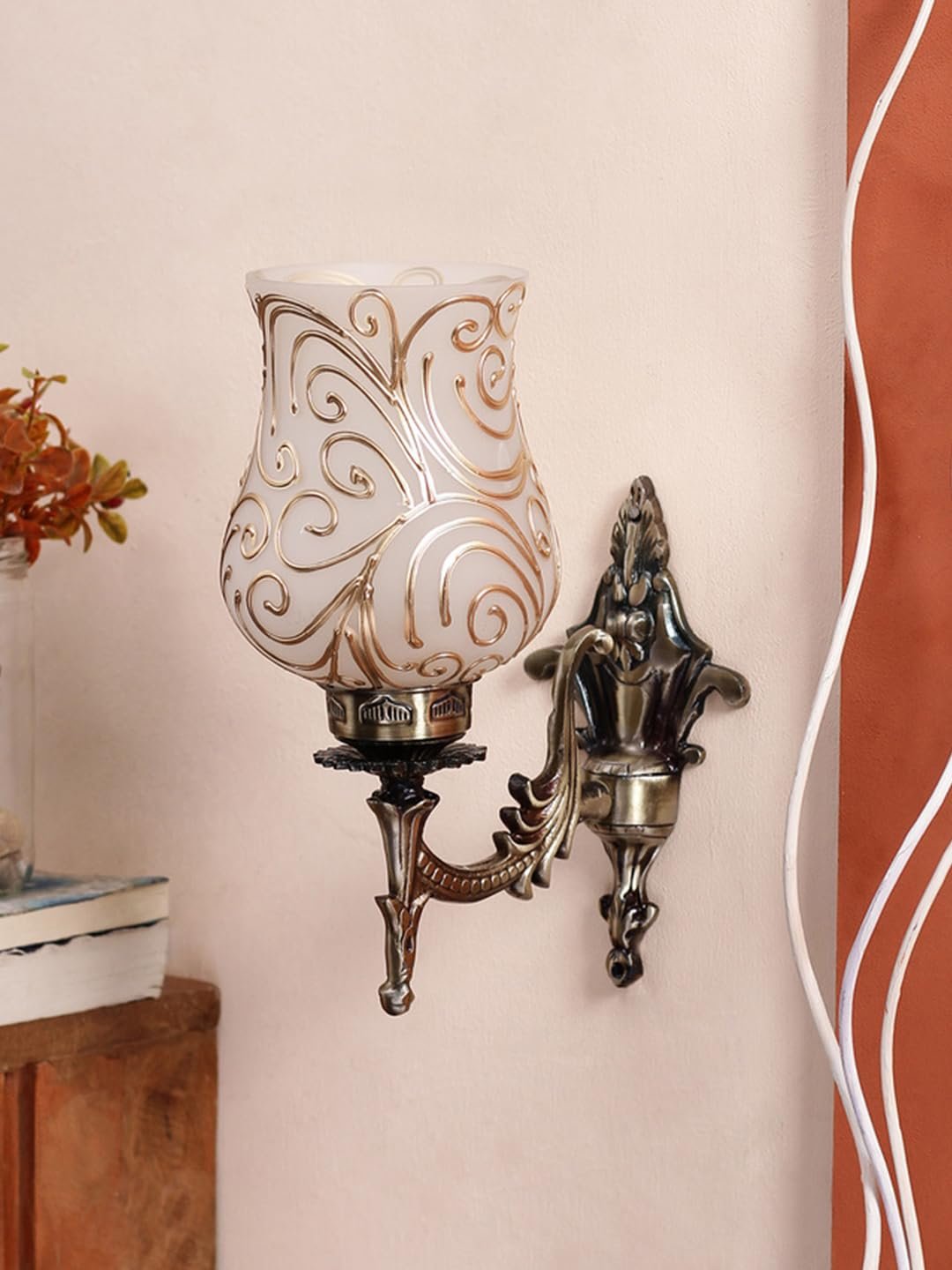 Antique Metal Wall Lamp with Multicolor Mosaic Glass -X(9.3x4.5x12 Inches)