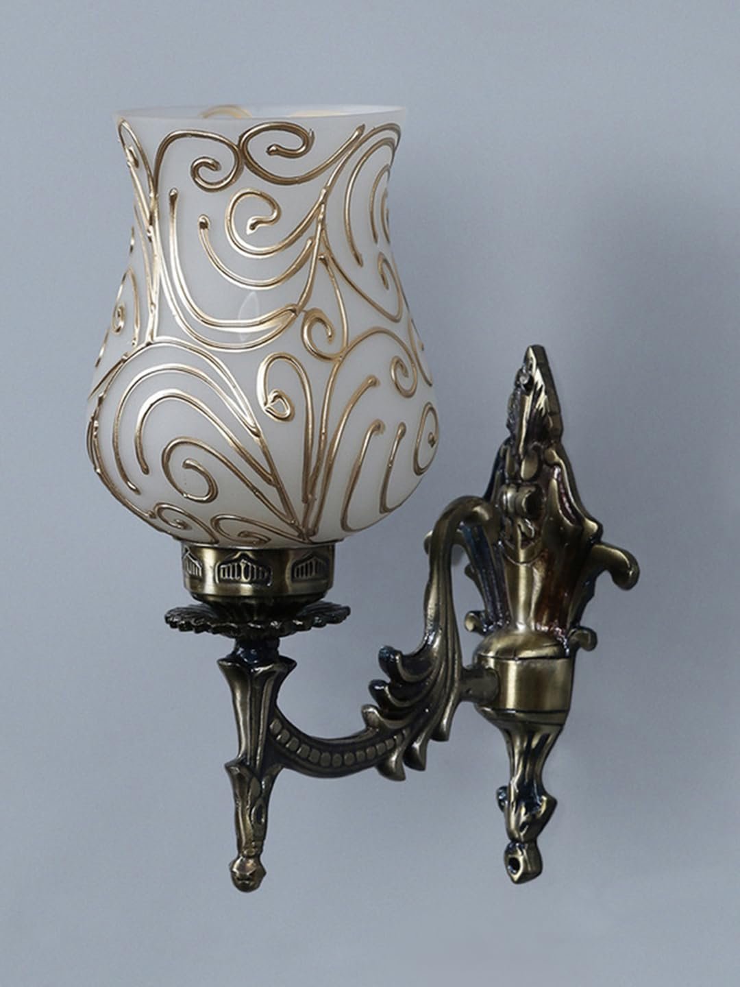 Antique Metal Wall Lamp with Multicolor Mosaic Glass -X(9.3x4.5x12 Inches)