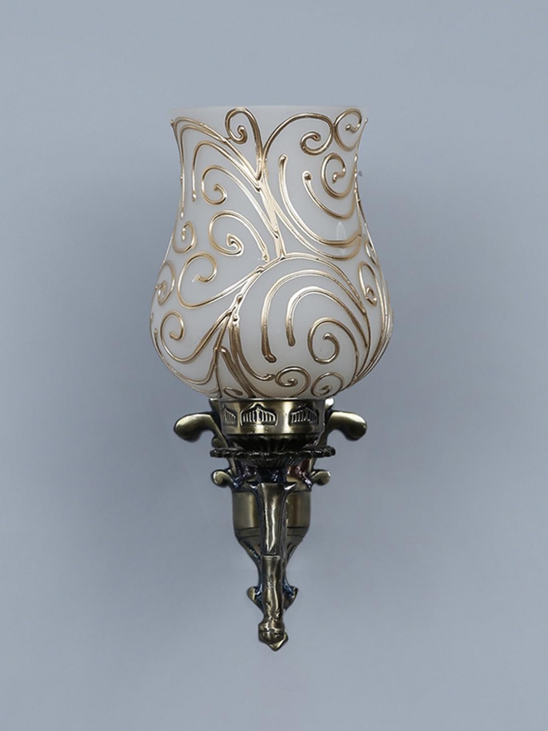 Antique Metal Wall Lamp with Multicolor Mosaic Glass -X(9.3x4.5x12 Inches)