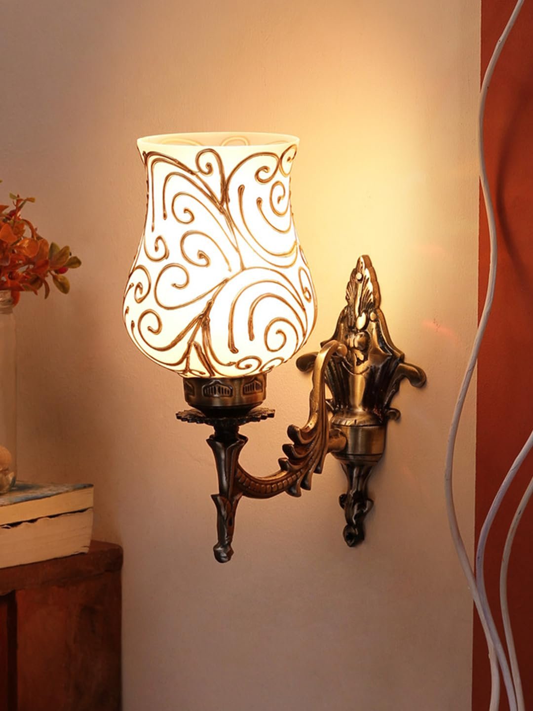 Antique Metal Wall Lamp with Multicolor Mosaic Glass -X(9.3x4.5x12 Inches)