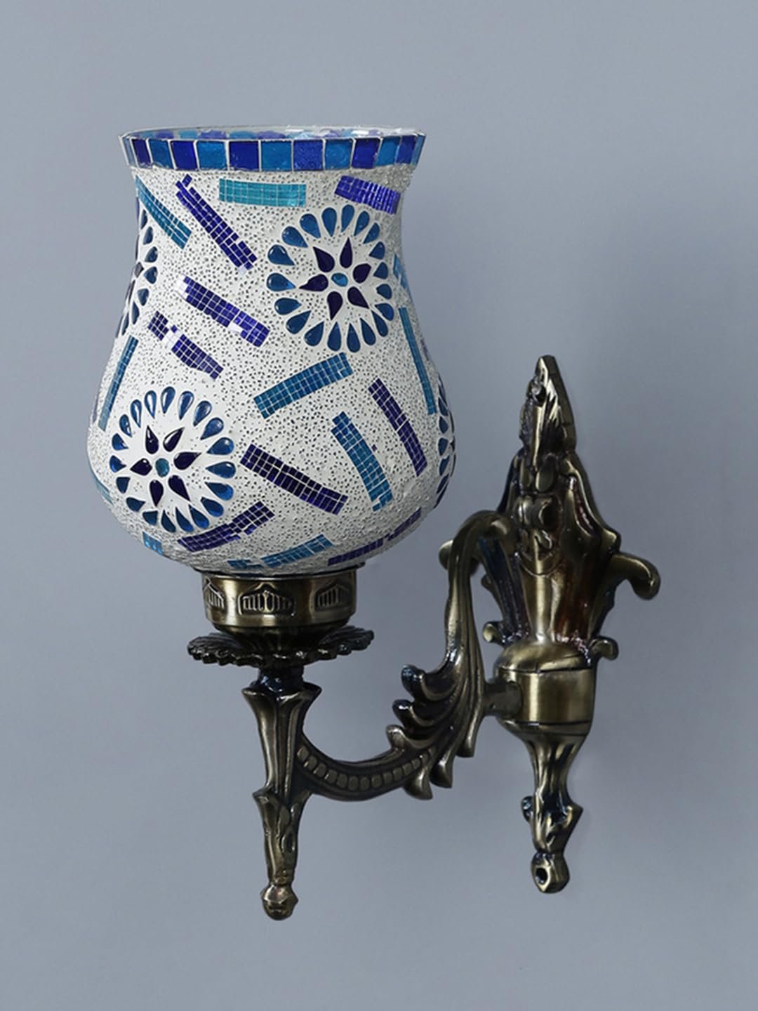 Antique Metal Wall Lamp with Multicolor Mosaic Glass -Y(9.3x4.5x12 Inches)