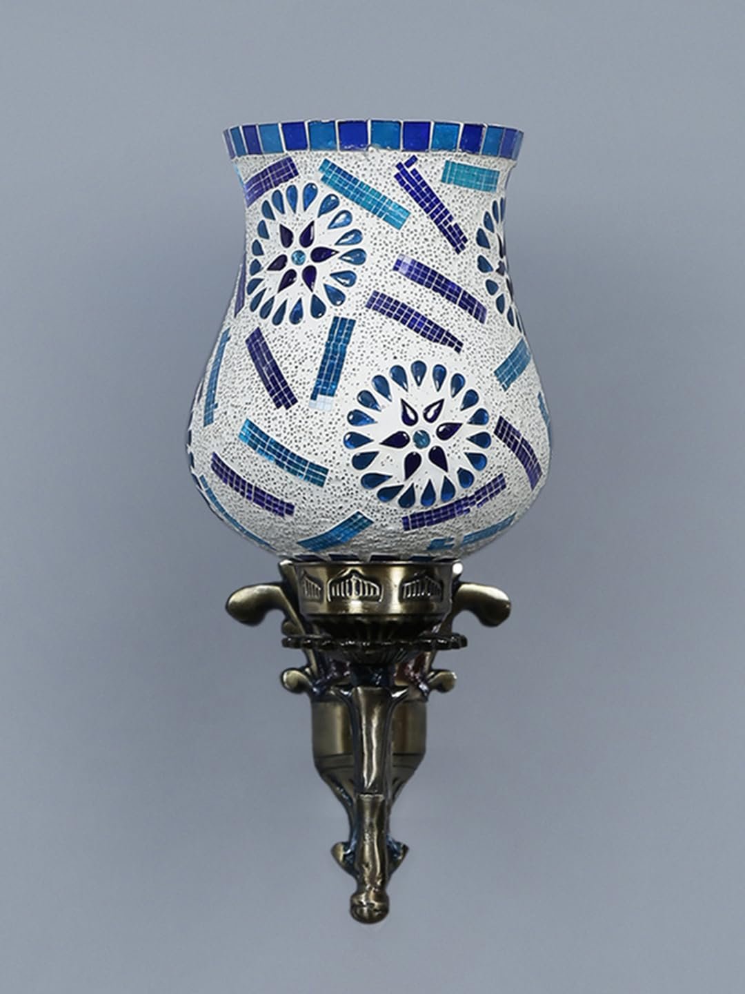 Antique Metal Wall Lamp with Multicolor Mosaic Glass -Y(9.3x4.5x12 Inches)