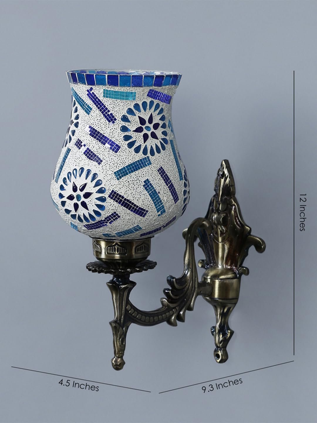 Antique Metal Wall Lamp with Multicolor Mosaic Glass -Y(9.3x4.5x12 Inches)