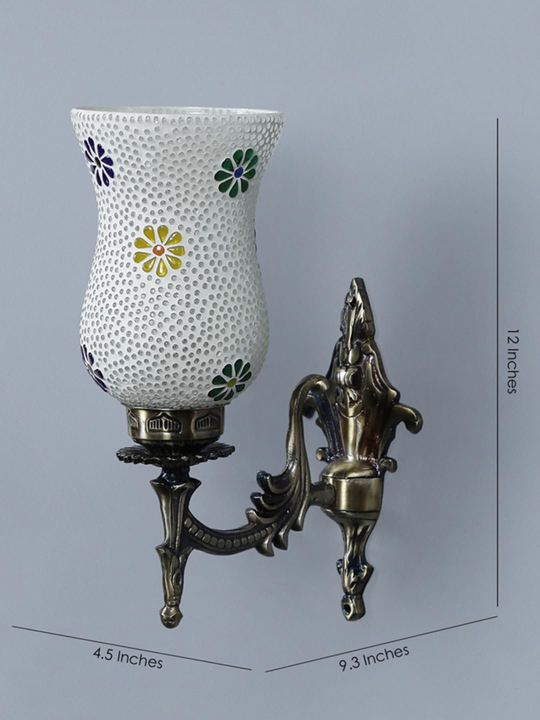 Antique Metal Wall Lamp with Multicolor Mosaic Glass -Z(9.3x4.5x12 Inches)