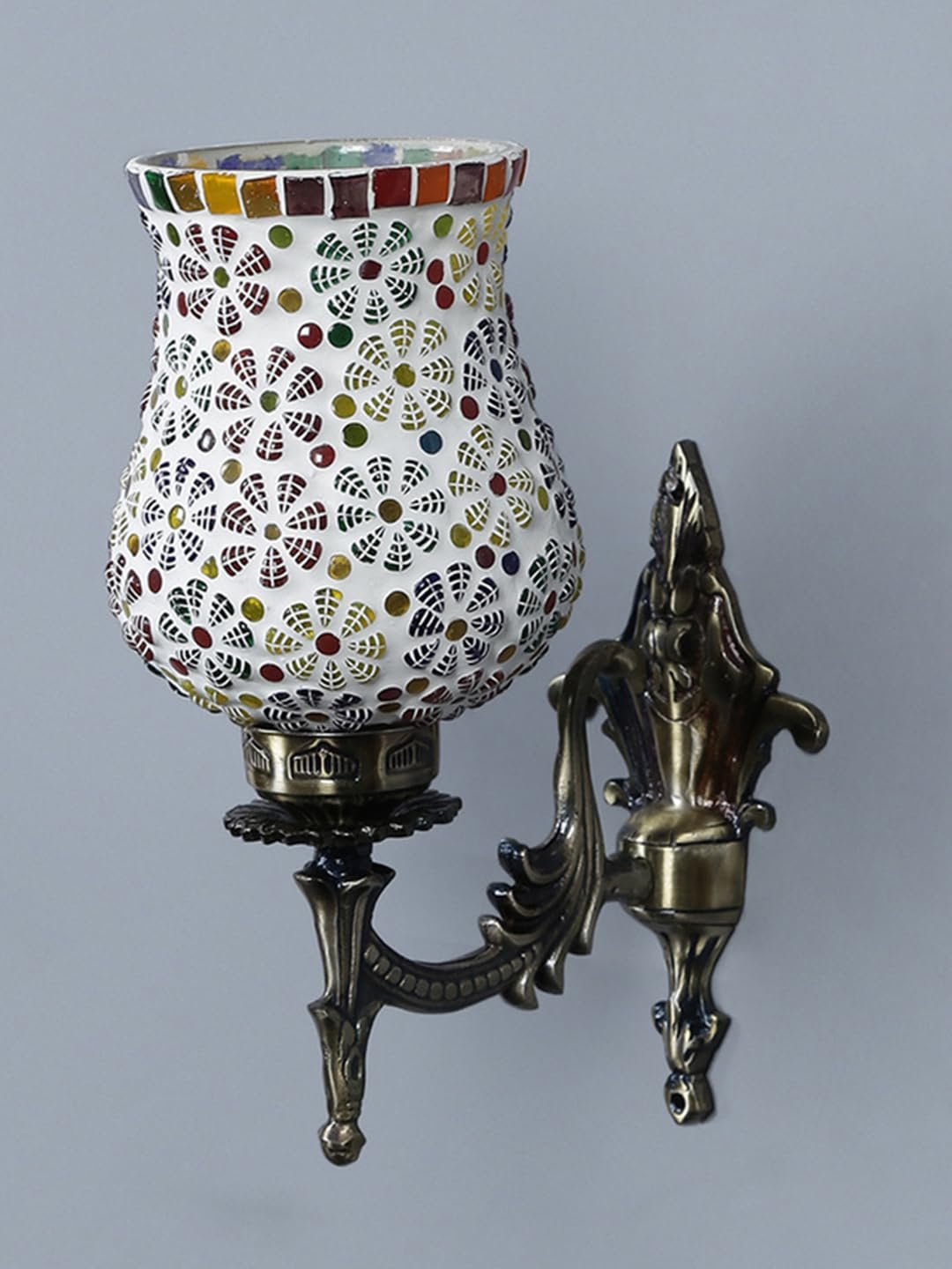 Antique Metal Wall Lamp with Multicolor Mosaic Glass -AA(9.3x4.5x12 Inches)