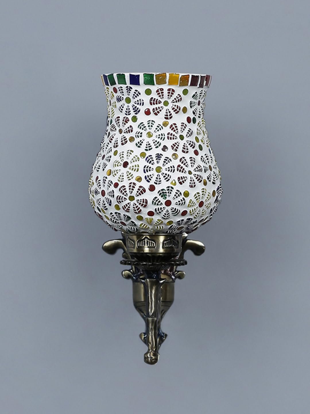 Antique Metal Wall Lamp with Multicolor Mosaic Glass -AA(9.3x4.5x12 Inches)