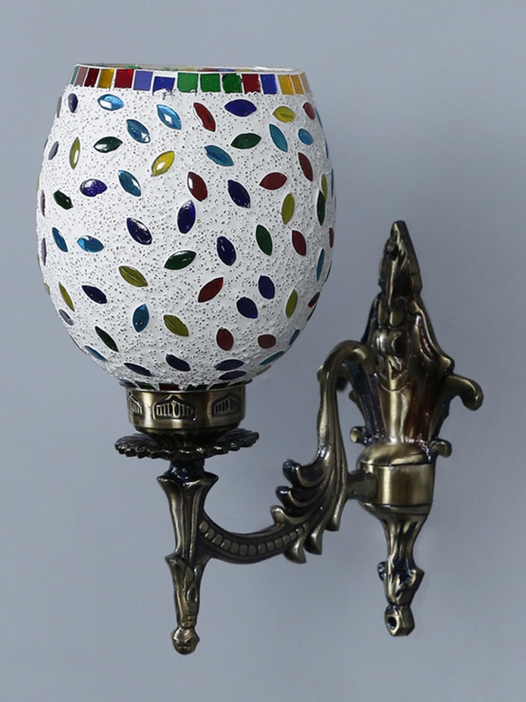 Antique Metal Wall Lamp with Multicolor Mosaic Glass -AB(9.3x4.5x12 Inches)