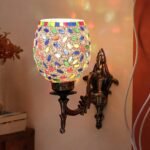 Antique Metal Wall Lamp with Multicolor Mosaic Glass -AB(9.3×4.5×12 Inches)