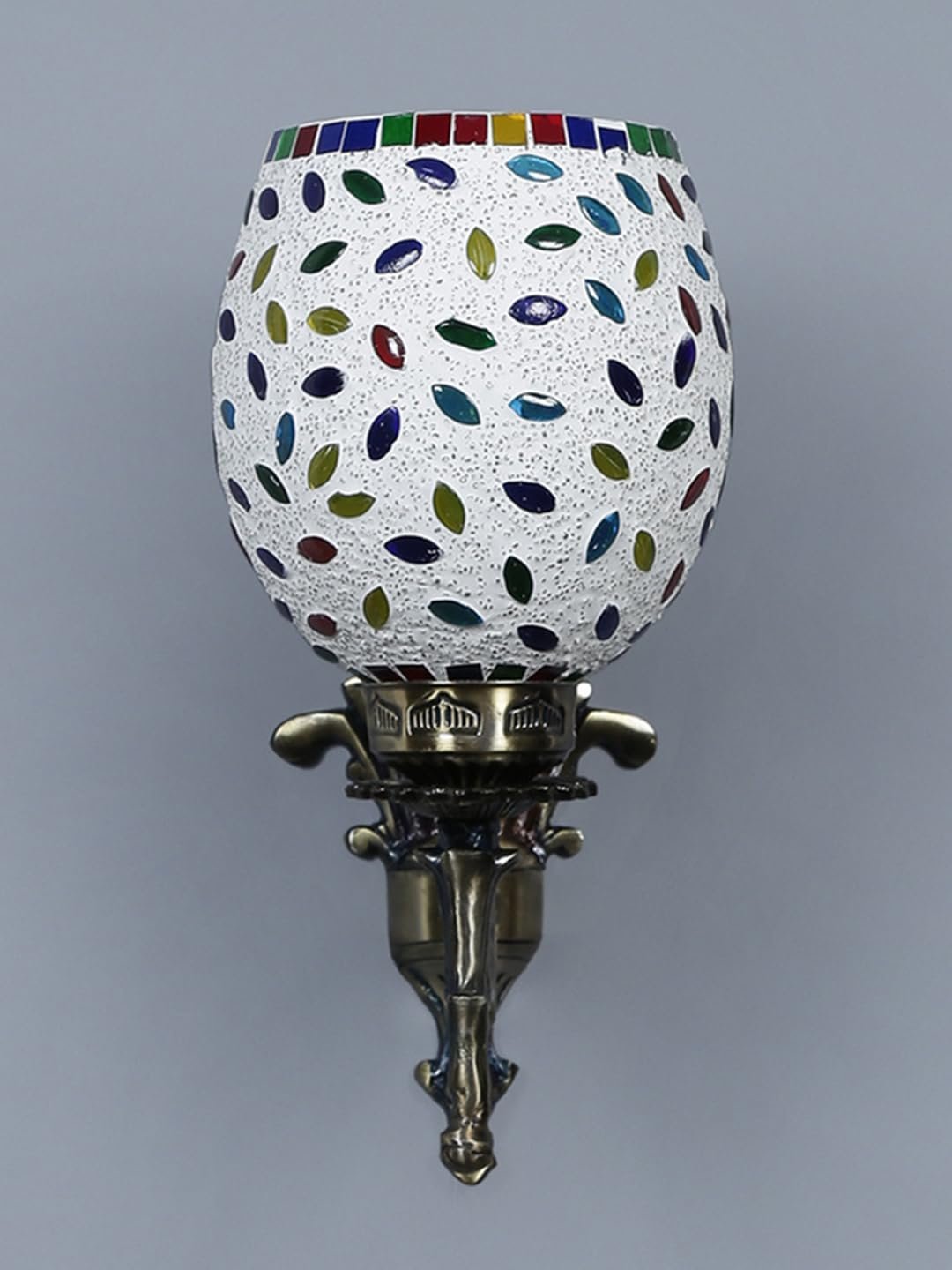 Antique Metal Wall Lamp with Multicolor Mosaic Glass -AB(9.3x4.5x12 Inches)