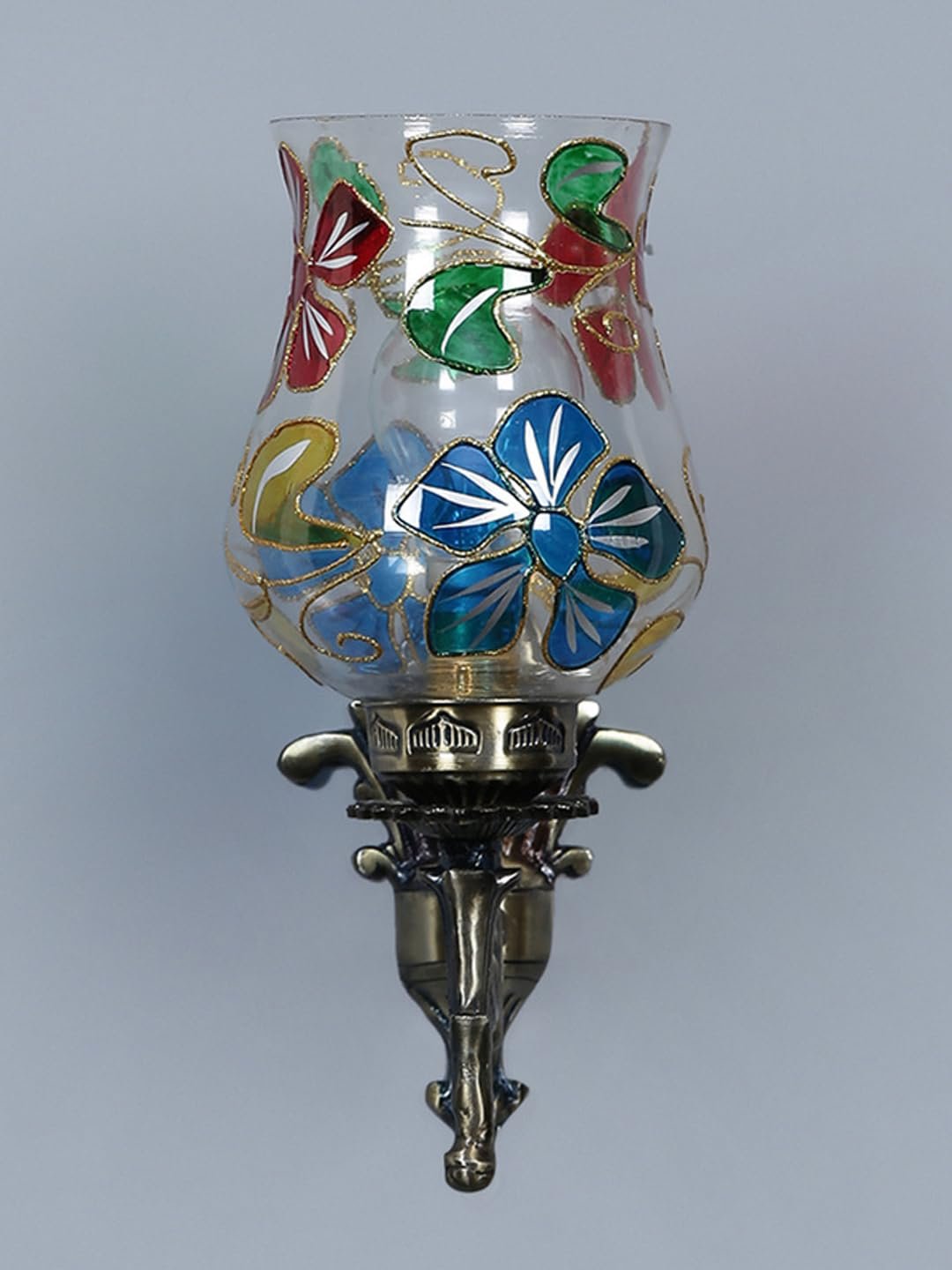 Antique Metal Wall Lamp with Multicolor Mosaic Glass -AC(9.3x4.5x12 Inches)