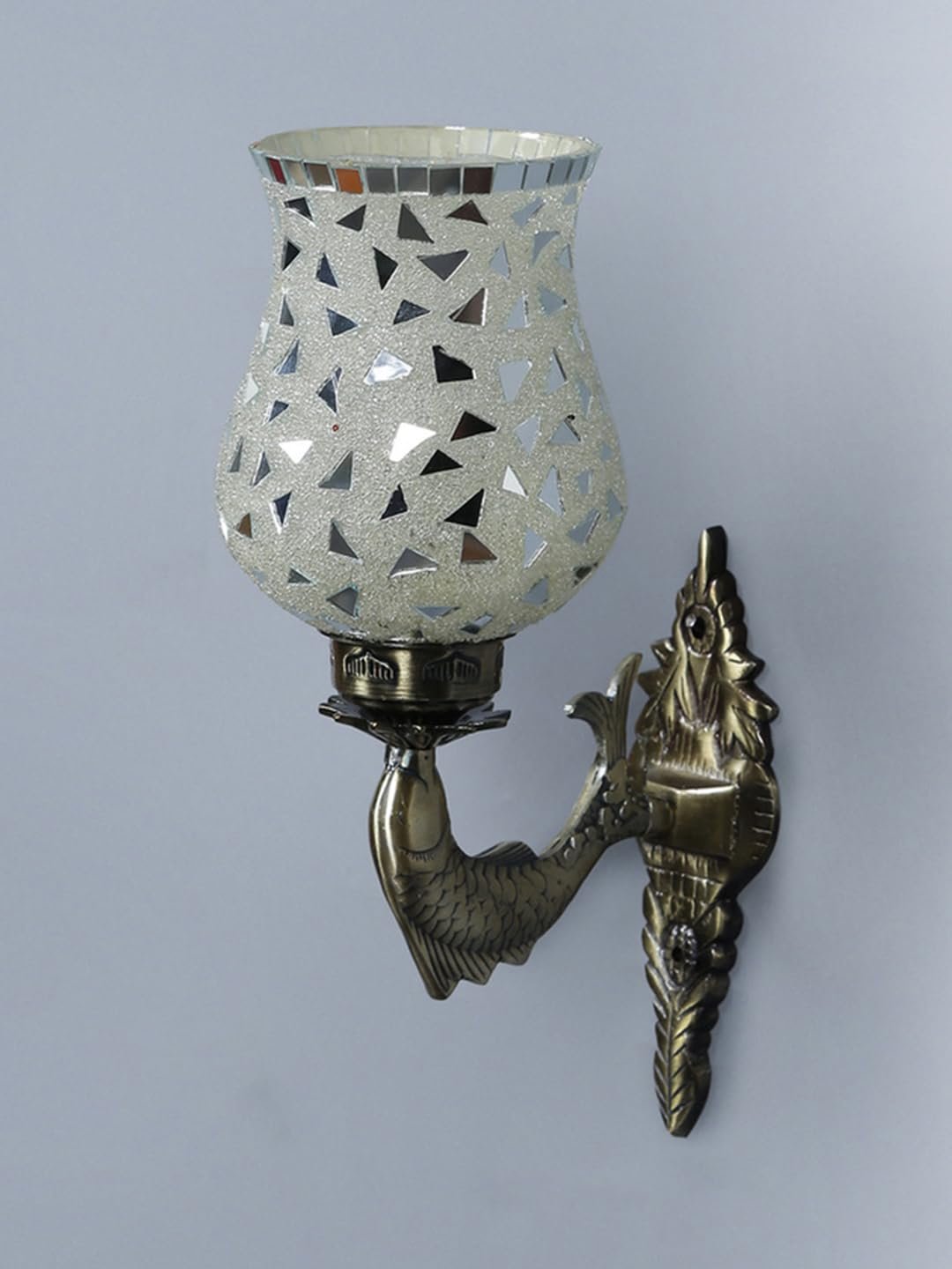 Antique Metal Fish Wall Lamp with Multicolor Mosaic Glass -AD(8.5x4.5x14 Inches)