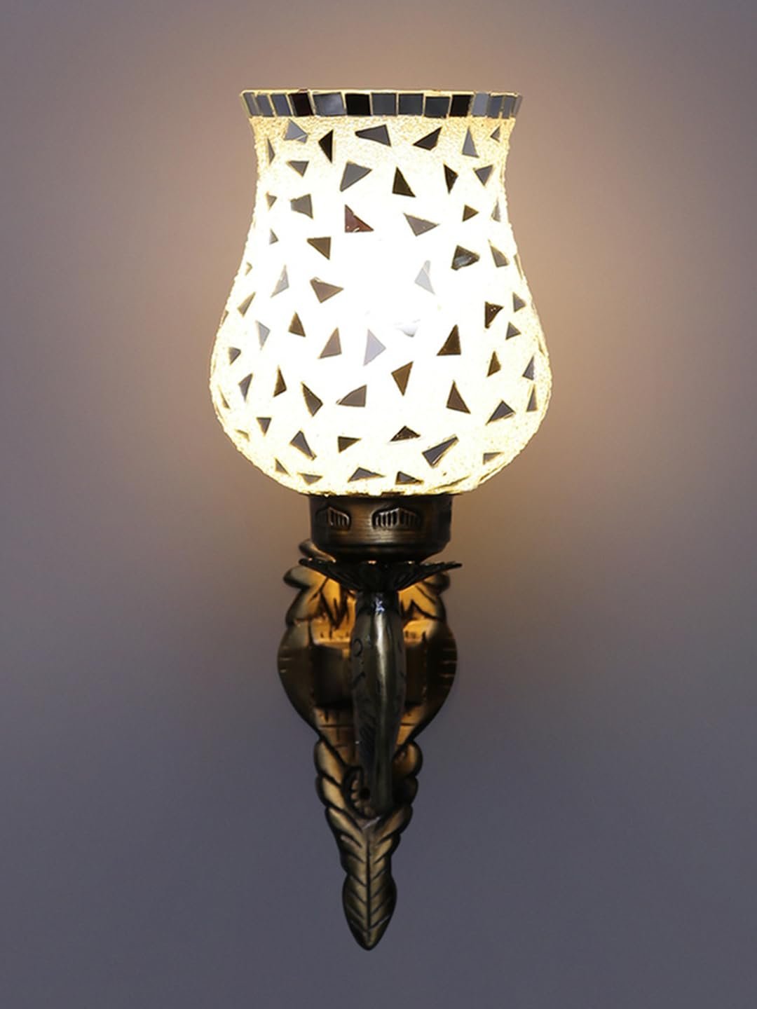 Antique Metal Fish Wall Lamp with Multicolor Mosaic Glass -AD(8.5x4.5x14 Inches)